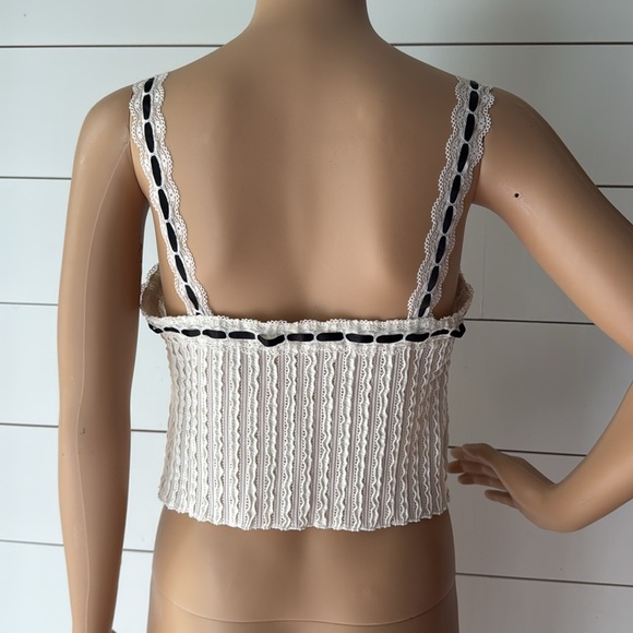 Floerns Lace Trim Tie Front Camisole Textured Sleeveless Crop Cami Top Sz S - Picture 4 of 10